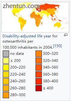 Disability-adjusted life year for osteoarthritis per 100,000 inhabitants in 2004.[150].jpg