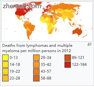 Deaths from lymphomas and multiple myeloma per million persons in 2012.jpg