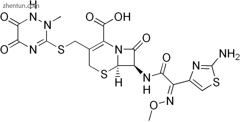 Structural formula of ceftriaxone, one of the third-generation cefalosporin anti.png