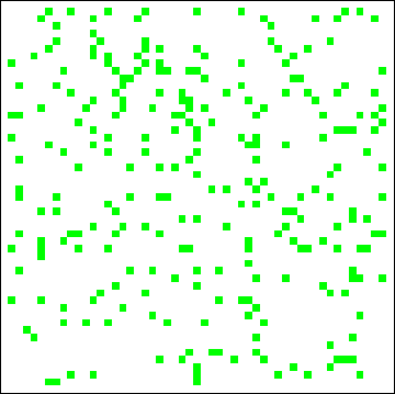 Traveling waves in a model of an excitable medium (White – Quiescent, Green – .gif