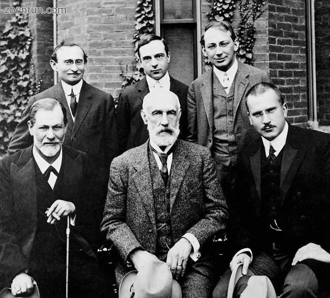 Group photo 1909 in front of Clark University. Front row Sigmund Freud, G. Stanl.jpg