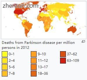 Deaths from Parkinson disease per million persons in 2012.jpg