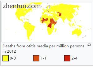 Deaths from otitis media per million persons in 2012.jpg