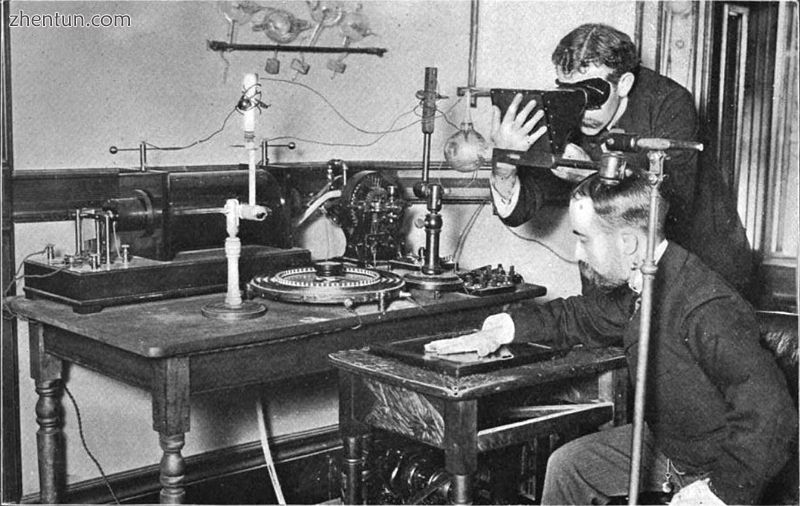 Taking an X-ray image with early Crookes tube apparatus,.jpg