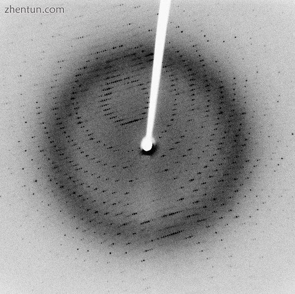 Each dot, called a reflection, in this diffraction pattern forms from the constr.jpg
