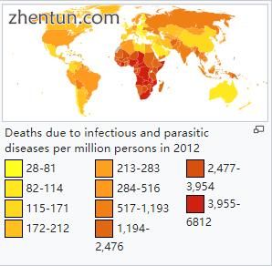 Deaths due to infectious and parasitic diseases per million persons in 2012.jpg