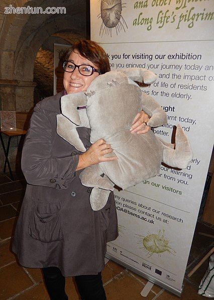 Public health worker Stefania Lanzia using a soft toy scabies mite to publicise .jpg