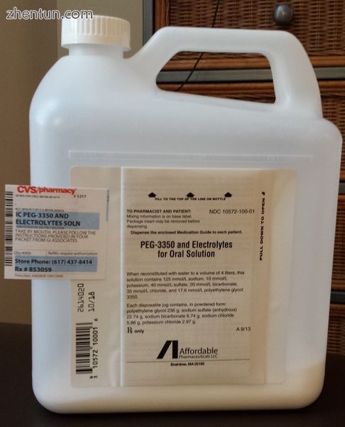A container of PEG (polyethylene glycol) with electrolyte used to clean out the .jpg