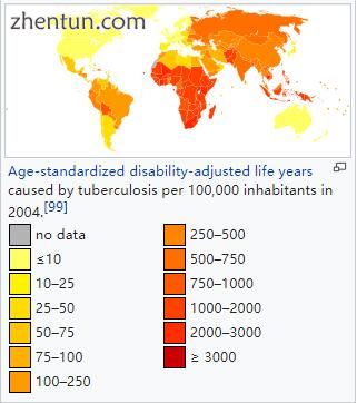 Age-standardized disability-adjusted life years caused by tuberculosis per 100,000 inhabitants in 20 ...