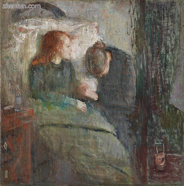 Painting The Sick Child by Edvard Munch, 1885–86, depicts the illness of his sister Sophie, who die ...