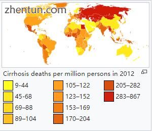 Cirrhosis deaths per million persons in 2012