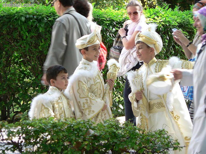 Children in Turkey wearing traditional circumcision costumes