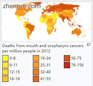 Deaths from mouth and oropharynx cancers per million people in 2012