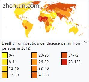 Deaths from peptic ulcer disease per million persons in 2012