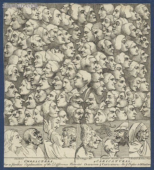Various face profiles as caricatures, by William Hogarth