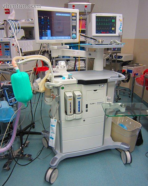 An anesthetic machine with integrated systems for monitoring of several vital parameters, including  ...