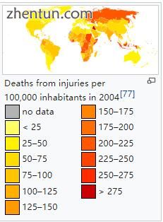 Deaths from injuries per 100,000 inhabitants in 2004[77].jpg