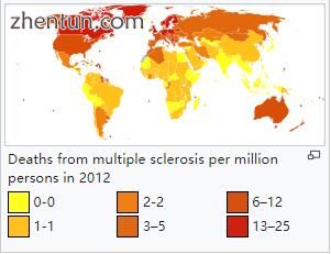 Deaths from multiple sclerosis per million persons in 2012.jpg