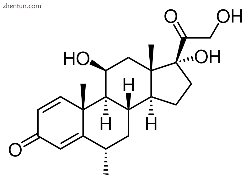 Chemical structure of methylprednisolone, which is used to treat attacks.png