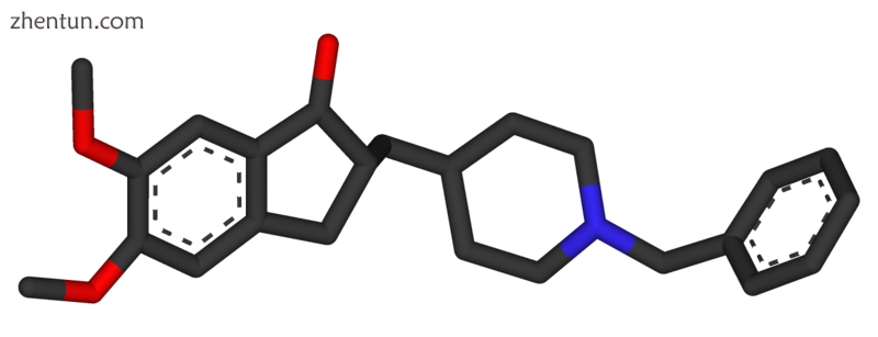 Three-dimensional molecular model of donepezil, an acetylcholinesterase inhibito.png