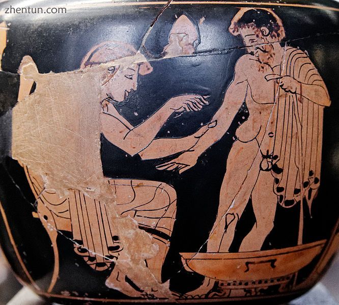 Physician treating a patient (Attic red-figure aryballos, 480–470 BC).jpg