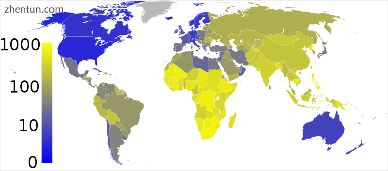 In 2007, the number of cases of TB per 100,000 people was highest in sub-Saharan.png