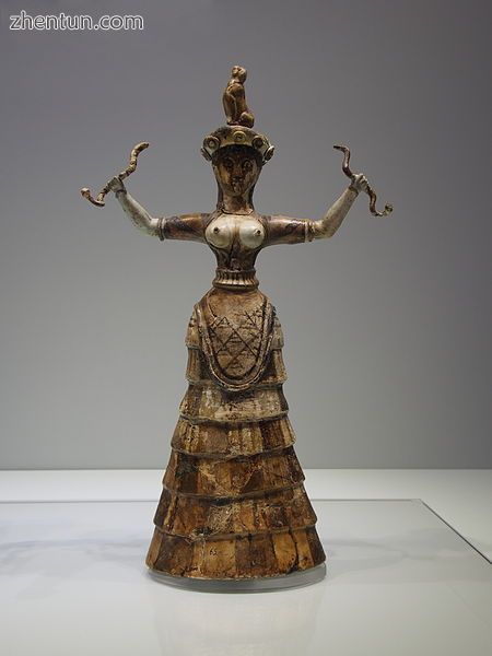 A Cretan snake goddess from the Minoan civilization, c.1600 BC.JPG