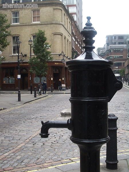 A pump memorializing John Snow for his study of contaminated water as a likely s.jpg